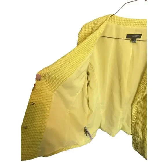 Ann Taylor Women's Size 14 Yellow Chartreuse Knit Blazer Coat Jacket Cotton - Picture 4 of 10